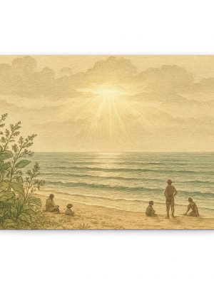 Golden Hour at Aglou Beach — Botanical Illustration